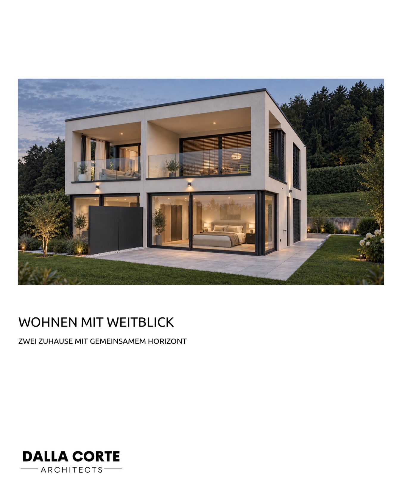 Doppeleinfamilienhaus in Mammern mit sandfarbener Fassade, grossen Fenstern und eingeschnittenen Loggien